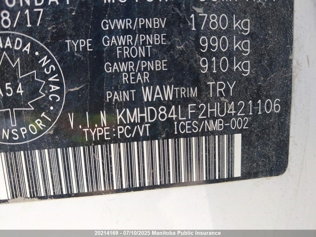 KMHD84LF2HU421106 Hyundai 2017