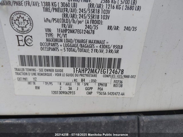 Ford Taurus 2014 1FAHP2MK7EG124678 Image 9