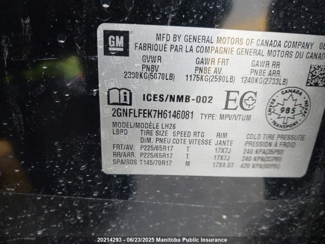 2GNFLFEK7H6146081 Chevrolet lea - sidi: spark ignited direct injection, e85 max, alum