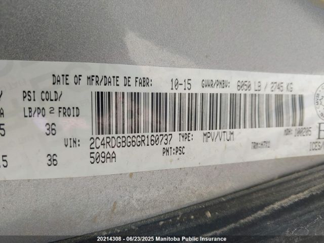 2C4RDGBG6GR160737 Dodge 2016