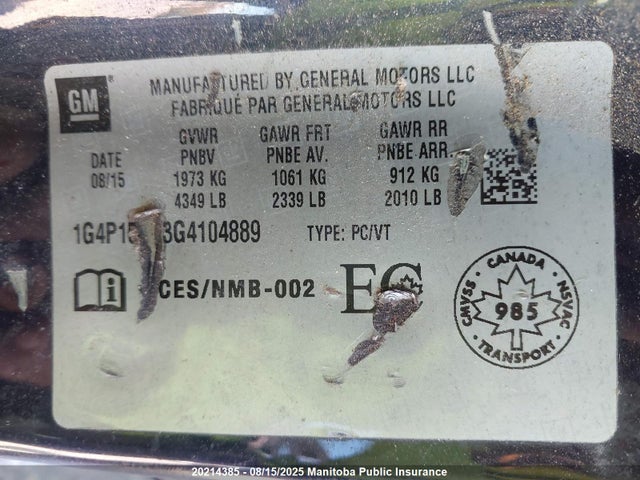 1G4P15SK3G4104889 Buick lea - gas/alc, sidi, alum, ho