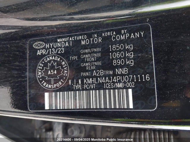 KMHLN4AJ4PU071116 Hyundai gdi kappa