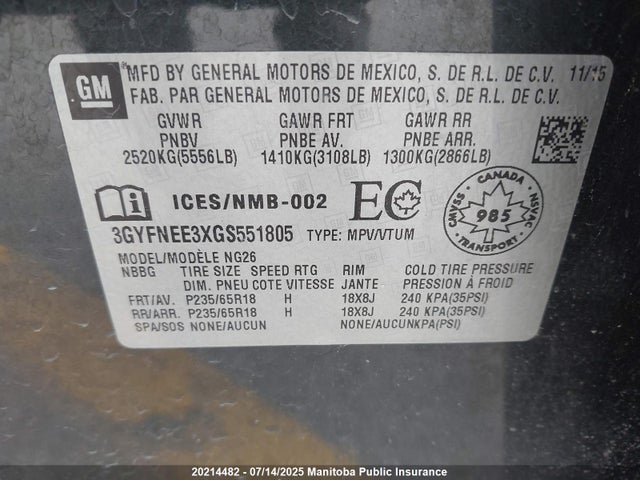 3GYFNEE3XGS551805 Cadillac lfx - sidi, vvt, e85 max, aluminum
