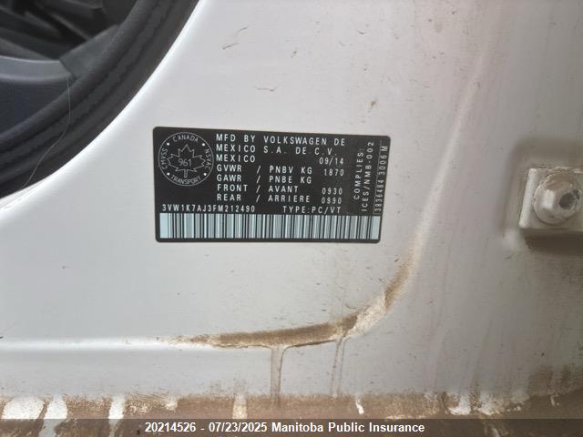 3VW1K7AJ3FM212490 Volkswagen 2015