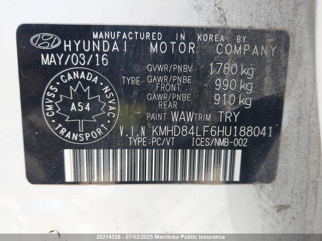 KMHD84LF6HU188041 Hyundai 2017