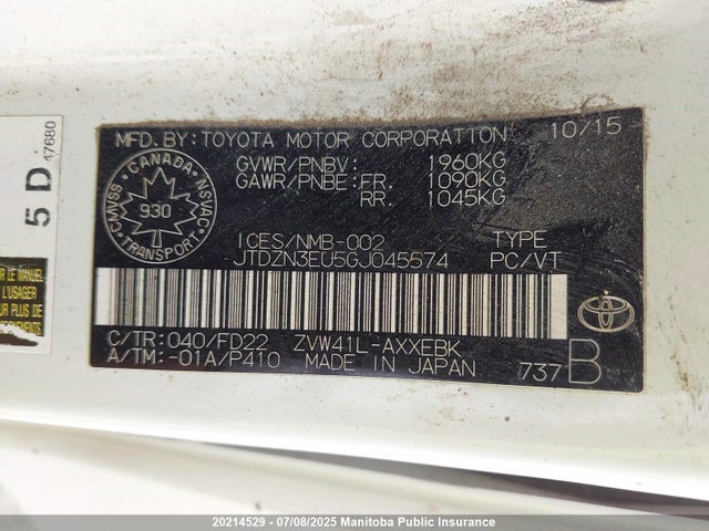 Toyota 2zr-fxe, 5jm 2016 JTDZN3EU5GJ045574 Image 9