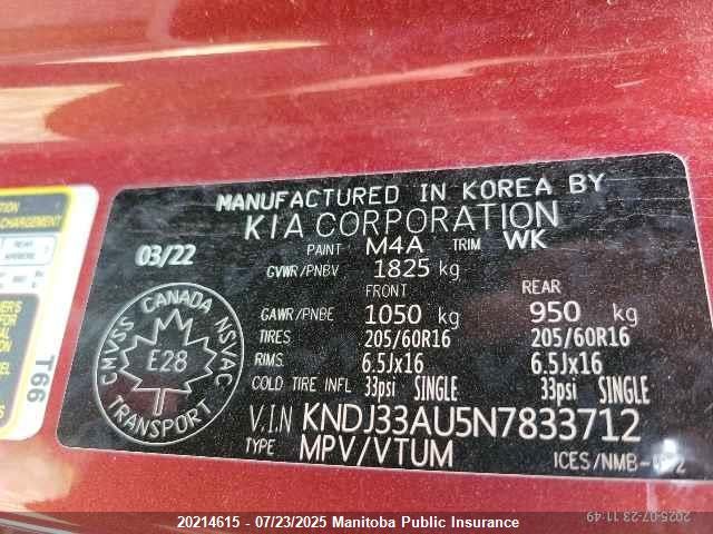 KNDJ33AU5N7833712 KIA mpi nu