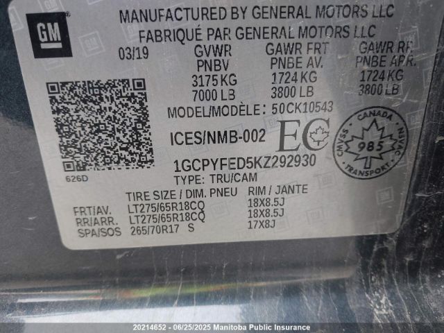 1GCPYFED5KZ292930 Chevrolet l84 - di, dfm, alum, gen 5, var 2