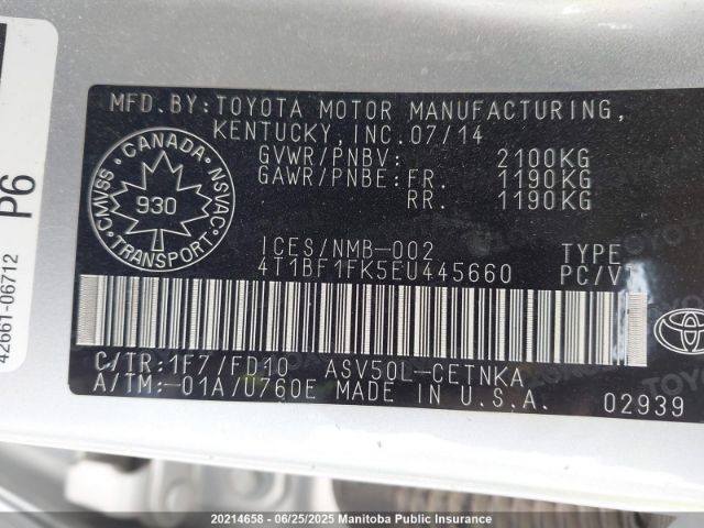 4T1BF1FK5EU445660 Toyota 2ar-fe