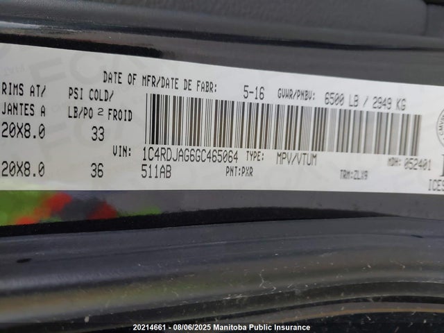 1C4RDJAG6GC465064 Dodge 2016