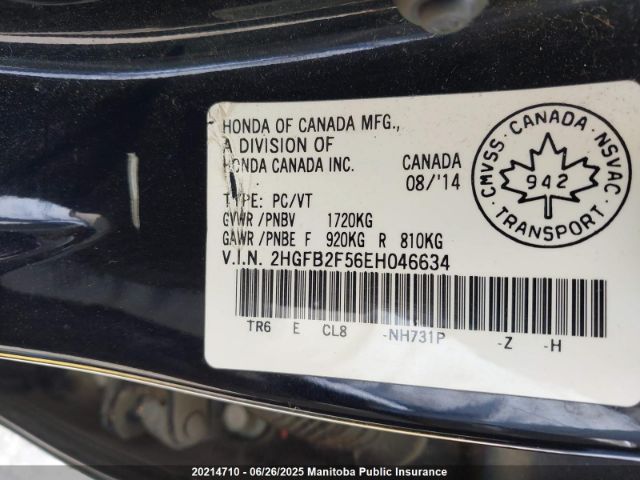 2HGFB2F56EH046634 Honda r18z1