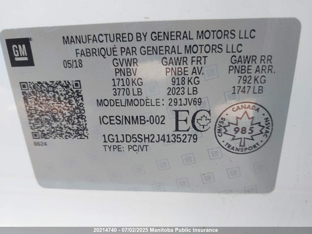 1G1JD5SH2J4135279 Chevrolet luw - mfi, e85 max