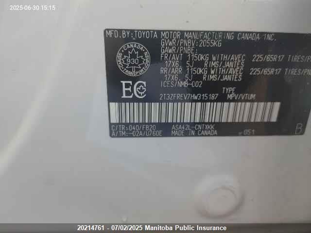 2T3ZFREV7HW315187 Toyota 2ar-fe