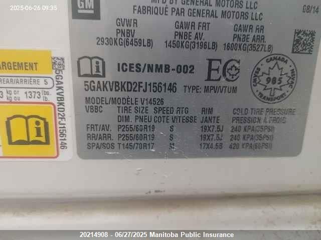 5GAKVBKD2FJ156146 Buick llt