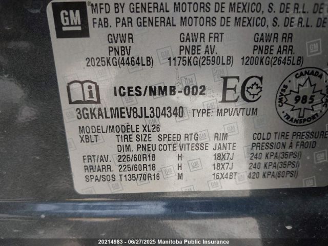 3GKALMEV8JL304340 GMC lyx - direct injection, vvt, fgt, turbo, alum, gen 1