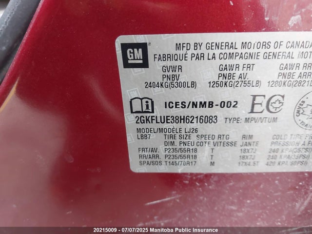 2GKFLUE38H6216083 GMC lfx - sidi: spark ignited direct injection, vvt: variable valve timing, e85 max, alum