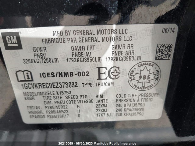 1GCVKREC9EZ373032 Chevrolet l83 - vvt, afm (active fuel management), aluminum