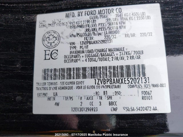 1ZVBP8AMXE5202131 Ford 2014