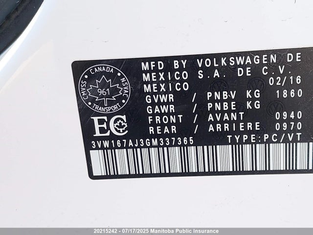 3VW167AJ3GM337365 Volkswagen Jetta
