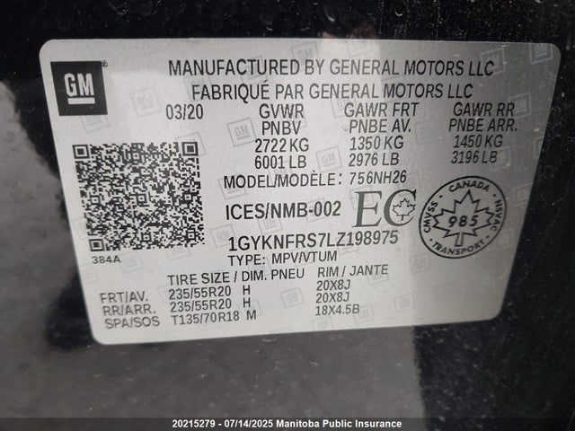 1GYKNFRS7LZ198975 Cadillac lgx