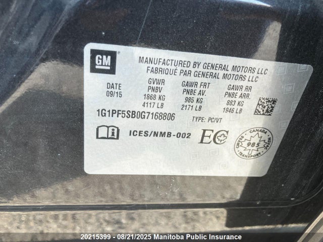 1G1PF5SB0G7168806 Chevrolet luv - vvt, alum, e85 max