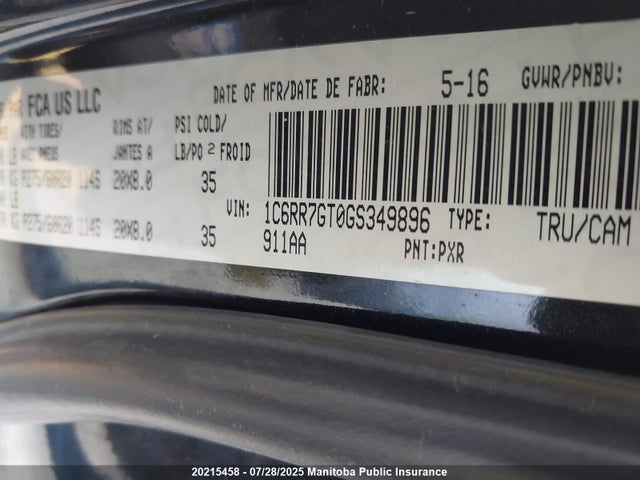 1C6RR7GT0GS349896 Dodge 2016