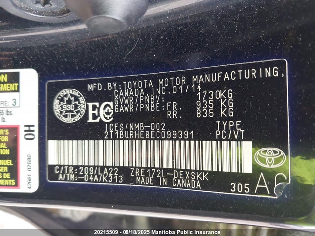 Toyota 2zr-fe 2014 2T1BURHE8EC099391 Image 9