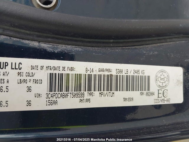3C4PDCAB0FT509599 Dodge 2015
