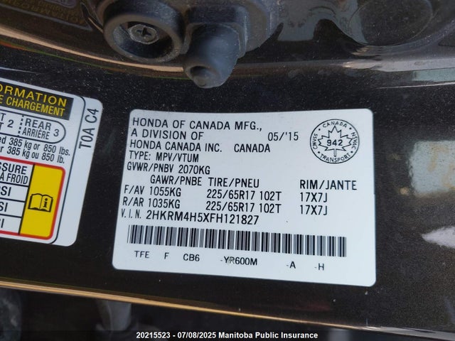 2HKRM4H5XFH121827 Honda k24w9