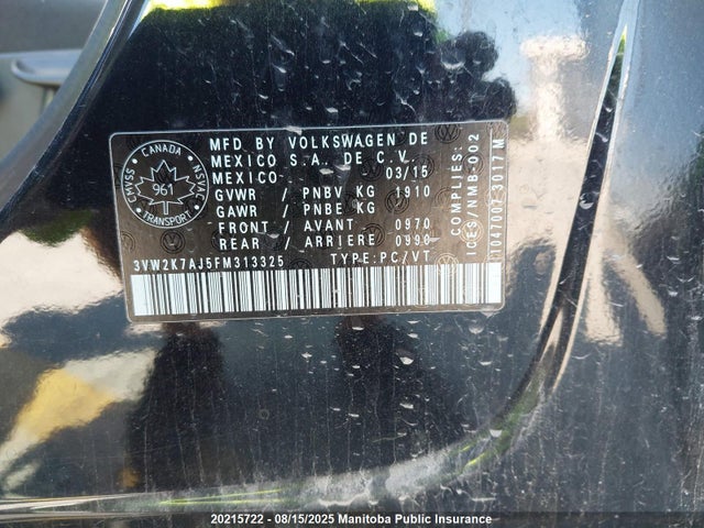 Volkswagen 2015 2015 3VW2K7AJ5FM313325 Image 9