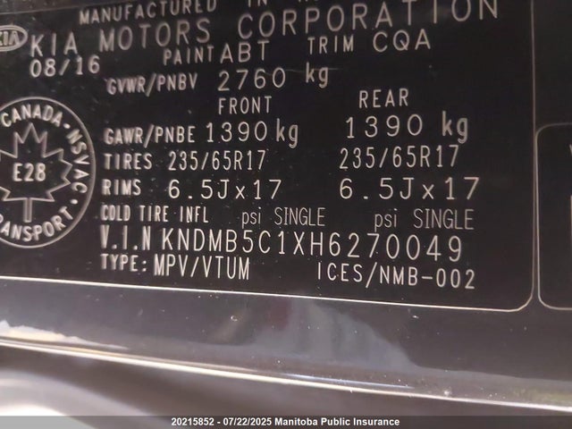 KNDMB5C1XH6270049 KIA 2017