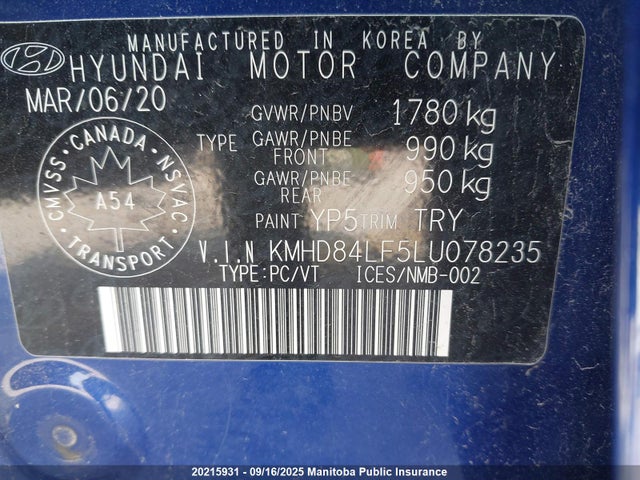 Hyundai mpi nu 2020 KMHD84LF5LU078235 Image 9