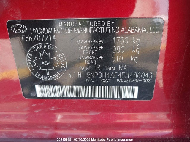 Hyundai dohc mpi nu 2014 5NPDH4AE4EH486043 Image 9