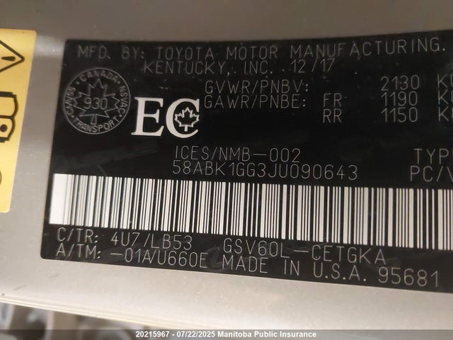 58ABK1GG3JU090643 Lexus 2gr-fe