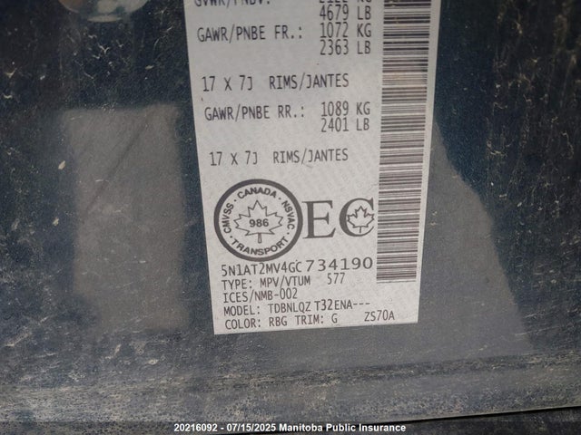 5N1AT2MV4GC734190 Nissan Rogue