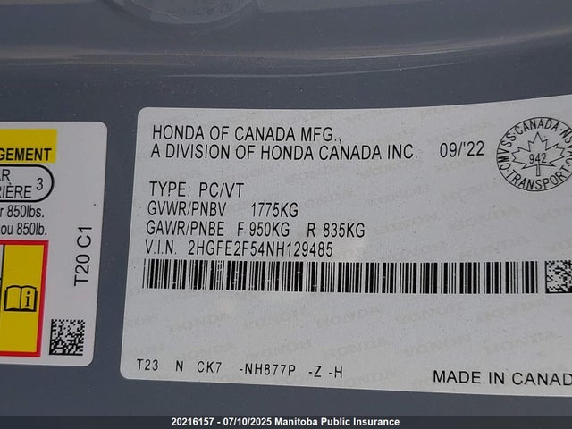 Honda k20c2 2022 2HGFE2F54NH129485 Image 8