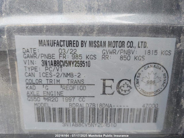 3N1AB8CV5NY259510 Nissan 2022