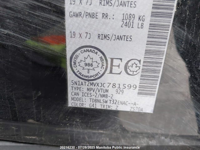 5N1AT2MVXJC781599 Nissan 2018