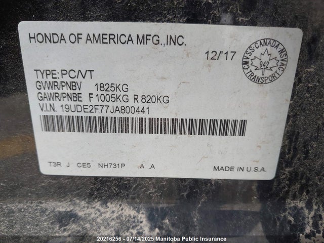 19UDE2F77JA800441 Acura k24v7