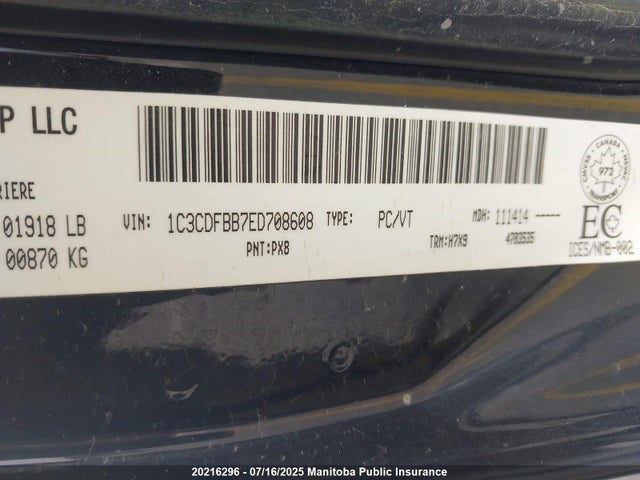 1C3CDFBB7ED708608 Dodge 2014