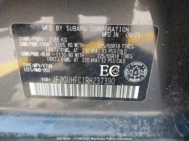 JF2GUHFC1RH237390 Subaru na