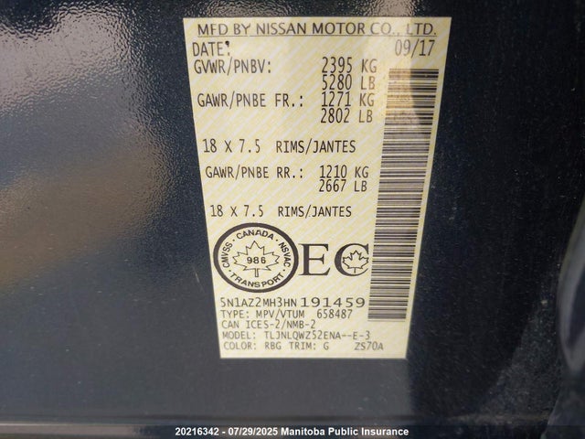 5N1AZ2MH3HN191459 Nissan 2017