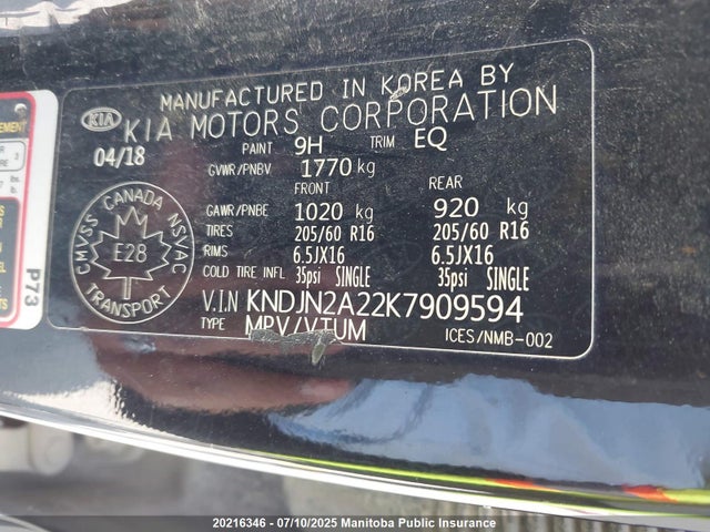 KNDJN2A22K7909594 KIA g gdi