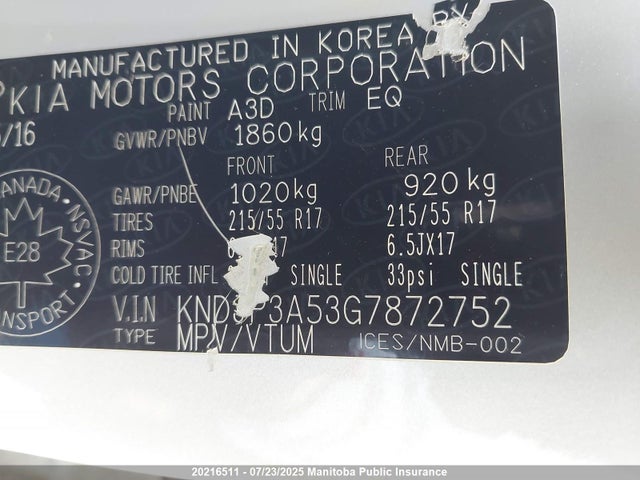 KNDJP3A53G7872752 KIA dohc gdi nu