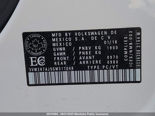 3VW267AJ9GM311048 Volkswagen 1.4t