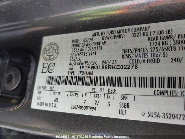 1FTFW3L88RKE02278 Ford gtdi