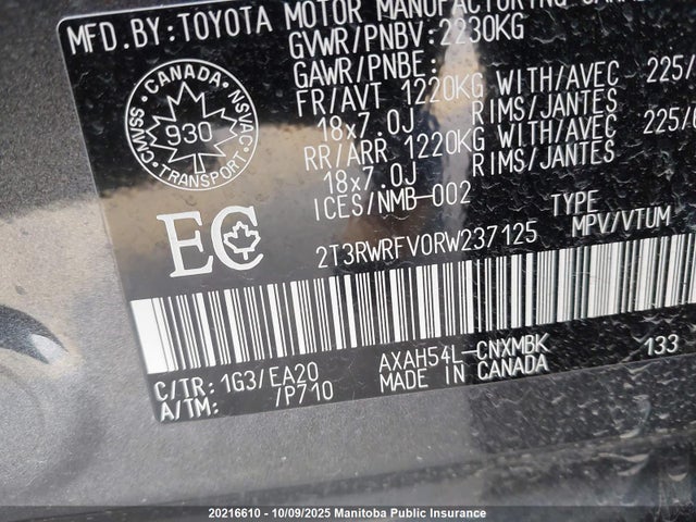 2T3RWRFV0RW237125 Toyota a25a-fxs