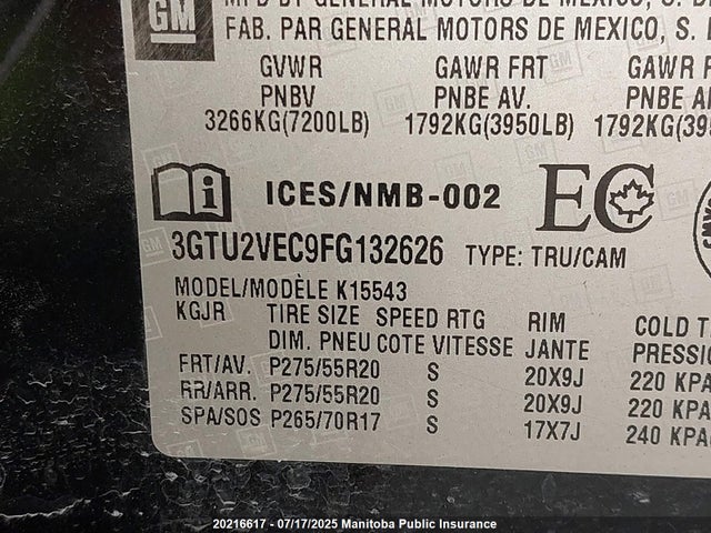 3GTU2VEC9FG132626 GMC l83 - vvt, active fuel management, aluminum