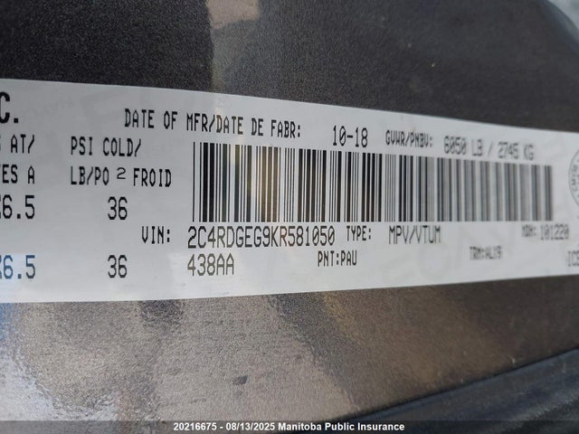 2C4RDGEG9KR581050 Dodge Grand Caravan