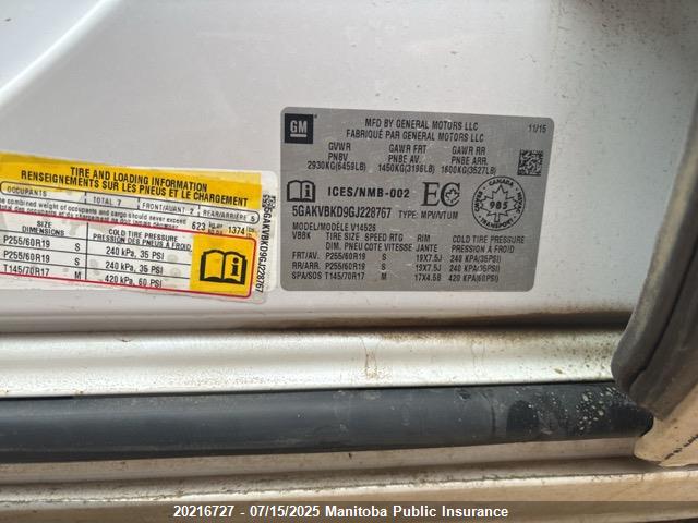 Buick llt - sidi, alum, 60 degrees 2016 5GAKVBKD9GJ228767 Image 9